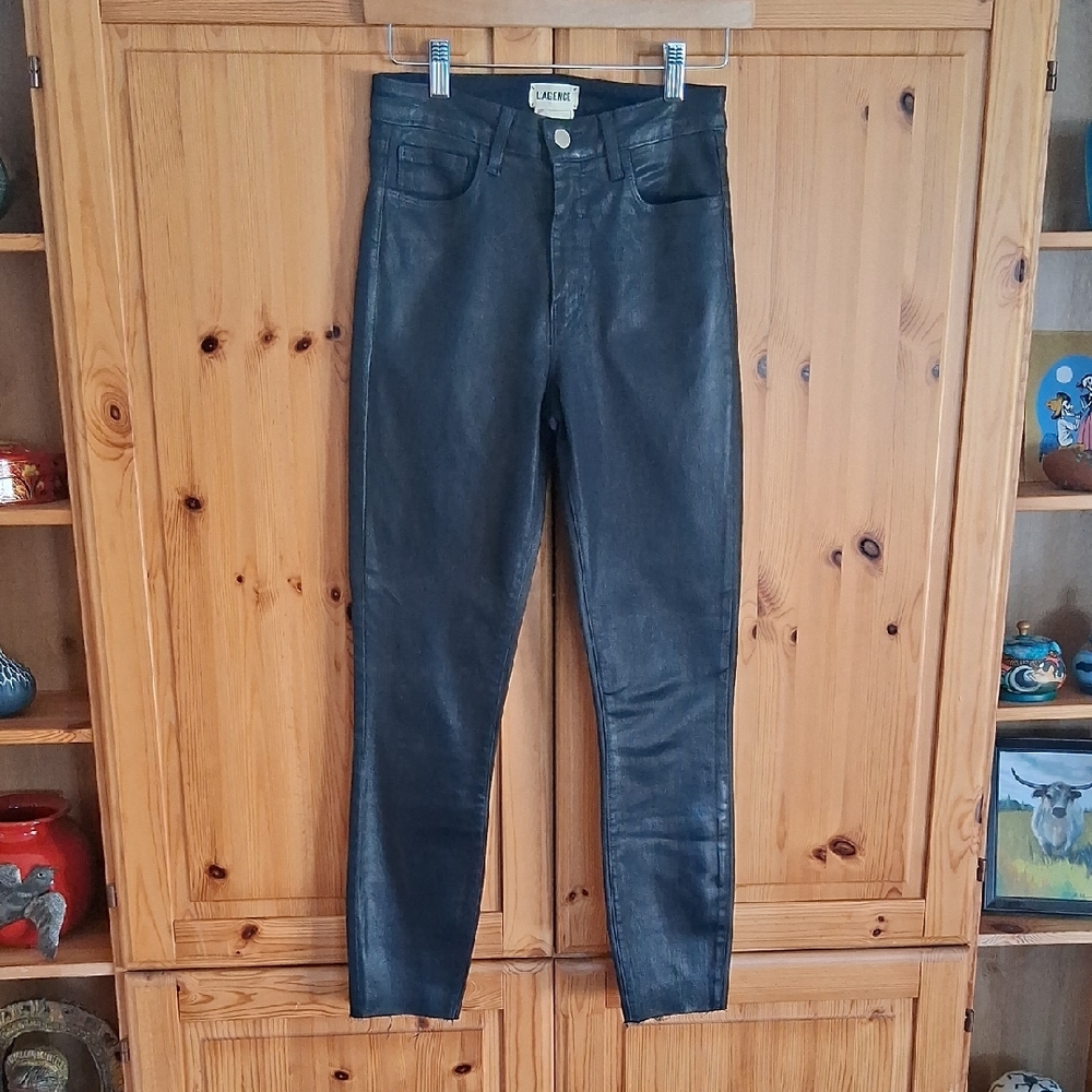 L' Agence Black Slim Raw Hem Goth Retro Pin- Up Cropped Pants Size 27 - Picture 2 of 11